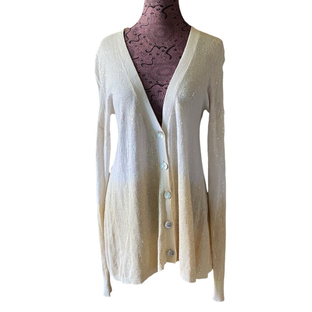 Chan Luu Sz ML Sequin Dip Dye Cardigan Duster Sweater